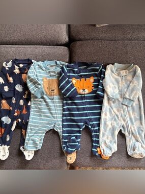 Carter’s Baby Fleece Zip-up Sleep & Play, Pajama Footie Bundle 3M